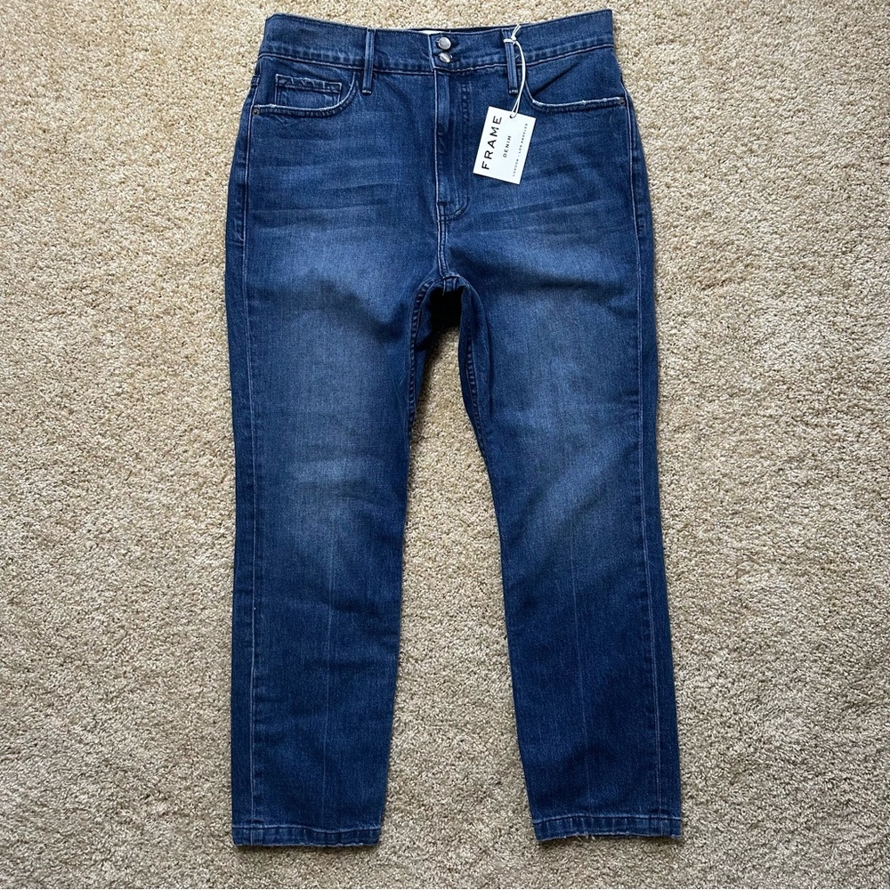 FRAME Denim Le Sylvie Slender Straight Jeans Size 33 Dark‎ Wash NWT
